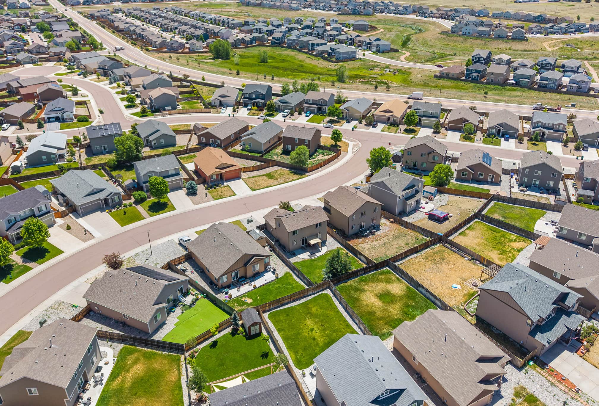 Aerial view of a neighborhood of newer single-family homes