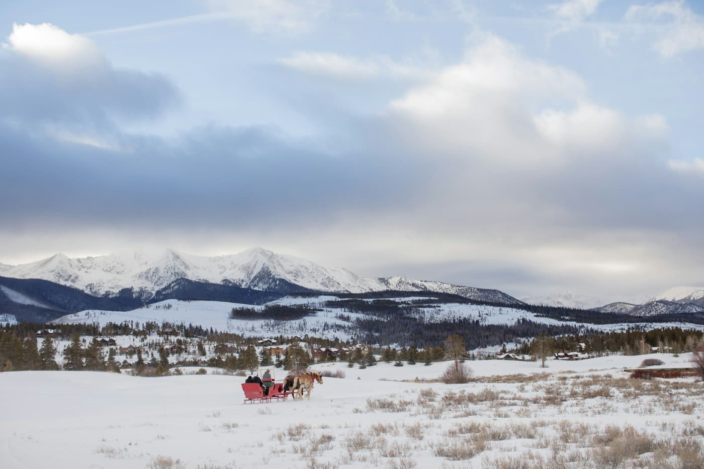 Horse-drawn sleigh ride in the snow, Breckenridge