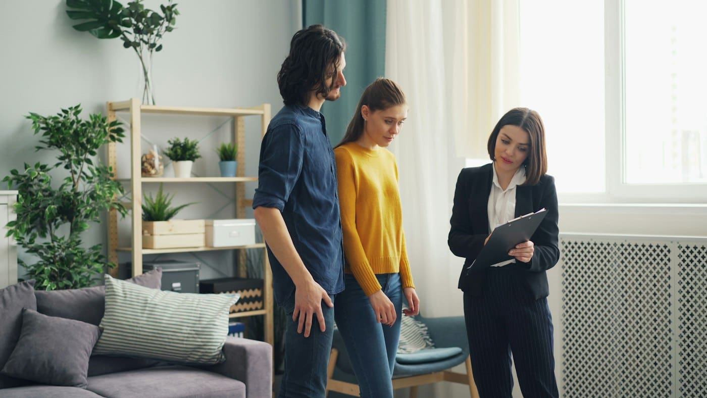 Couple touring a living room