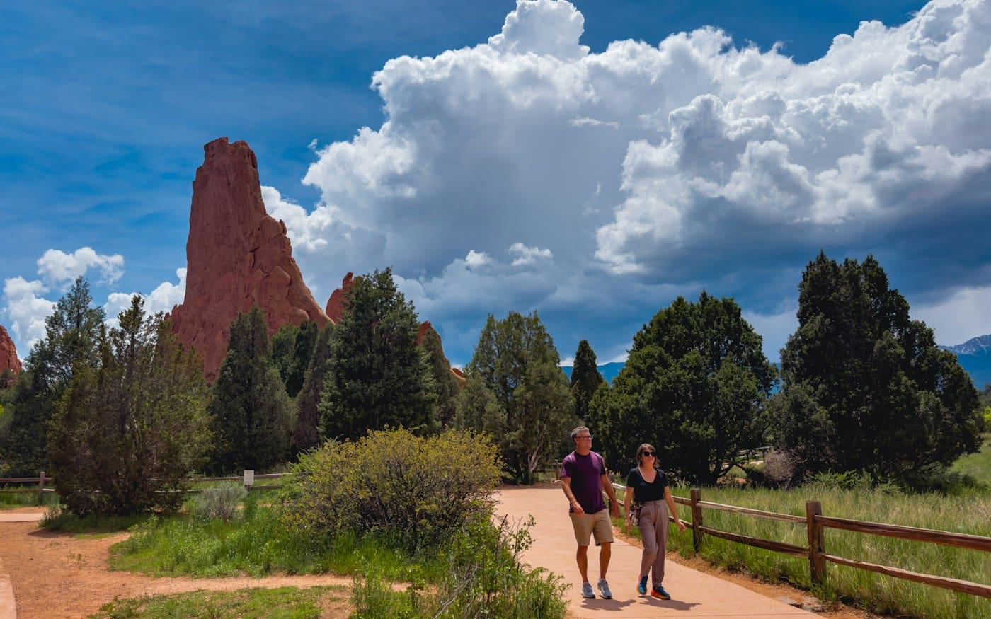 Couple walking a path at Garden of the Gods, Colorado Springs